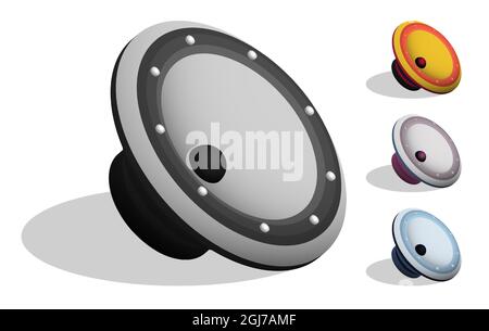Isometric musical speakers. Disco equipment. Realistic 3D vector isolated on white background Stock Vector