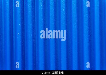 Blue Corrugated Lead, Metal abstract Patterns Background, Reykjavik, Iceland. Most houses in Iceland are made from corrugated metal because much of th Stock Photo