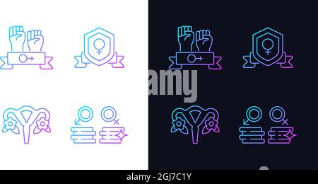 Female empowerment gradient icons set for dark and light mode Stock Vector