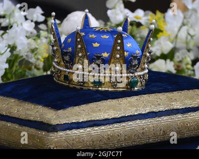 STOCKHOLM 2012-05-22 The Royal Crown in its place for the christening of Princess Estelle, first born daughter of Crown Princess Victoria and Prince Daniel of Sweden, held at the Royal Chapel in Stockholm on May 22, 2012. Photo: Claudio Bresciani / SCANPIX / Kod: 10090 Stock Photo