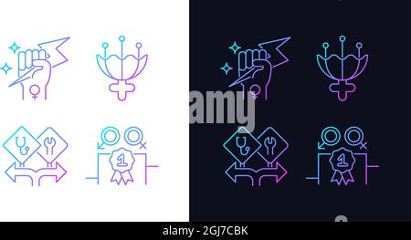 Women empowerment gradient icons set for dark and light mode Stock Vector