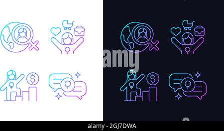 Mainstream feminism gradient icons set for dark and light mode Stock Vector