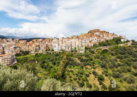 Italy, Sicily, Messina Province, Caronia. The medieval hilltop town Caronia, built around a Norman castle. Stock Photo