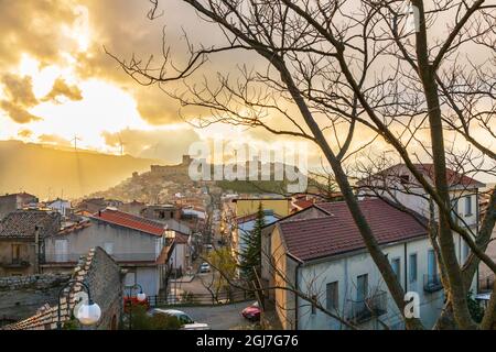 Italy, Sicily, Messina Province, Francavilla di Sicilia. Late afternoon view of the hill town of Francavilla di Sicilia. Stock Photo