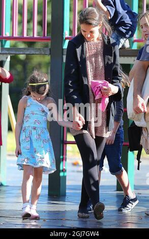 Katie Holmes and Suri Cruise at a Playground in Brooklyn. (NYC) Stock Photo