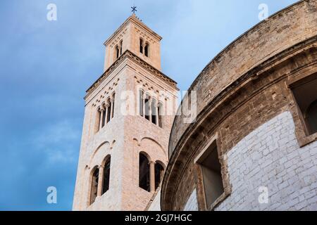 Italy, Apulia, Metropolitan City of Bari, Bari. Tower of Cathedral of San Sabino. Stock Photo