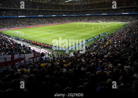 General view from the stands during the friendly soccer match Sweden vs England at the new national soccer stadium 'Friends Arena' in Stockholm, Sweden Stock Photo