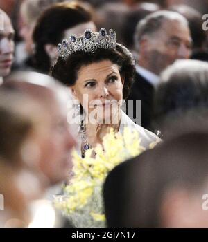 STOCKHOLM 2012-12-10 Queen Silvia at the Nobel Banquet in the City Hall in Stockholm Sweden, December 10, 2012. Photo Claudio Bresciani / SCANPIX code 10090   Stock Photo