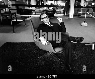 STOCKHOLM JUNE 1965 IKEA's Founder and Manager Ingvar Kamprad, sitting in an armchair smoking a cigarett before the opening of the new IKEA furniture store in Skarholmen south of Stockholm. Photo:Jacob Forsell / Expressen / TT / code 14 Stock Photo