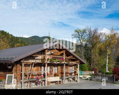 Canale d'Agordo, traditional alpine architecture in valley Val Biois, Italy. (Editorial Use Only) Stock Photo