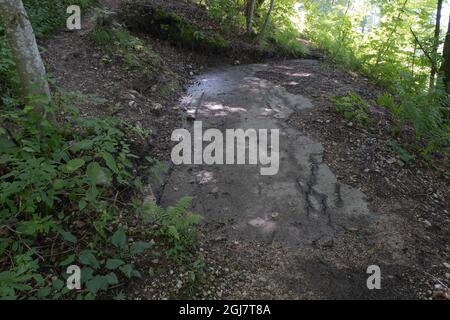 Berchtesgaden, Germany - August 9, 2021: What remains of the Berghof Hitler's residence and headquarter in the Obersalzberg. Entrance driveway. Stock Photo