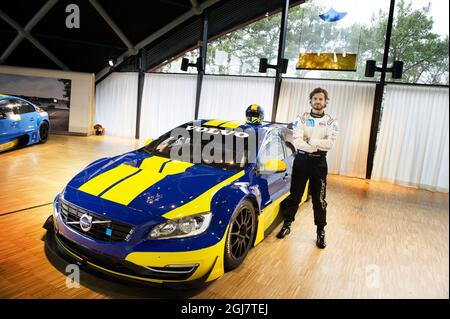 Prince Carl Philip is seen during the presentation of his 2013 racing car from Volvo Polestar Racing in Gothenburg, Sweden, April 11, 2013. The Prince is going to drive in a Volvo S60 of his own design painted in the Swedish colors.   Stock Photo