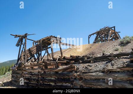 Views along Mineral Belt Trail through the historic mining district of Leadville active at the turn of the century, Colorado, USA. Stock Photo