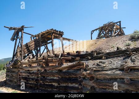 Views along Mineral Belt Trail through the historic mining district of Leadville active at the turn of the century, Colorado, USA. Stock Photo