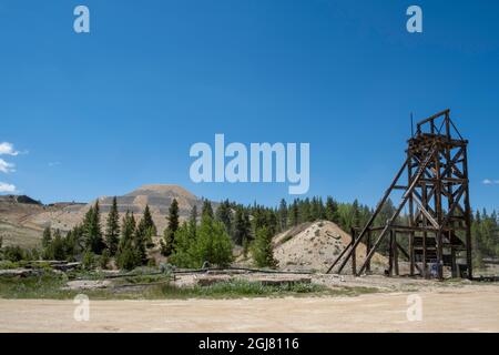 Views along Mineral Belt Trail through the historic mining district of Leadville active at the turn of the century, Colorado, USA. Stock Photo