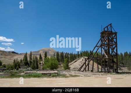 Views along Mineral Belt Trail through the historic mining district of Leadville active at the turn of the century, Colorado, USA. Stock Photo