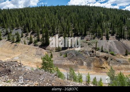 Mineral Belt Trail through the historic mining district of Leadville active at the turn of the century, Colorado, USA. Stock Photo