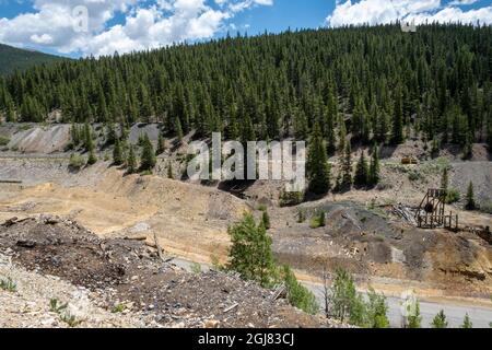 Mineral Belt Trail through the historic mining district of Leadville active at the turn of the century, Colorado, USA. Stock Photo