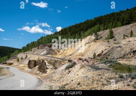 Mineral Belt Trail through the historic mining district of Leadville active at the turn of the century, Colorado, USA. Stock Photo