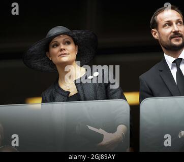 JOHANNESBURG 2013-12-10 Crown Princess Victoria of Sweden and Crown Prince Haakon of Norway are seen during the memorial for the former President Nelson Mandela at the FNB stadium in Johannesburg, South Africa, December 10, 2013. Foto Jonas Ekstromer / TT / kod 10030  Stock Photo