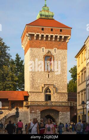 St. Florian's Gate is one of the best known Polish Gothic Towers built in the 14th century in Old town Krakow. Stock Photo