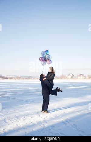 Happy Valentine's Day love story concept of a romantic couple against ...
