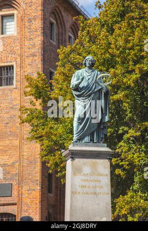 Statue of Nicolaus Copernicus in the town where he was born, Torun, Poland. Stock Photo