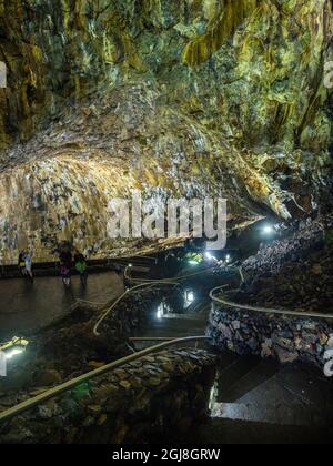 Algar do Carvao, a volcanic vent and landmark of the island. (Editorial Use Only) Stock Photo