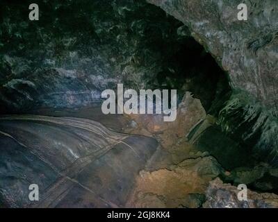 Lava tube Gruta das Torres. Pico Island, an island in the Azores in the Atlantic Ocean. (Editorial Use Only) Stock Photo