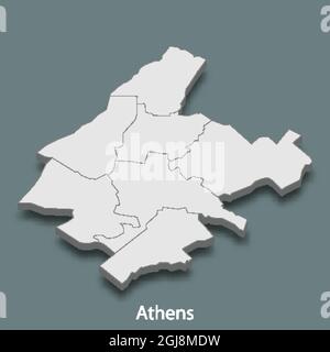 3d isometric map of Athens is a city of Greece , vector illustration Stock Vector