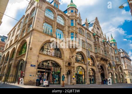 Nice view of a building listed as a historic monument at the street Rue de la Haute Montée in the heart of Strasbourg’s historical district in France... Stock Photo