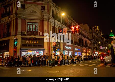 crowded street late in the evening in shanghai Stock Photo