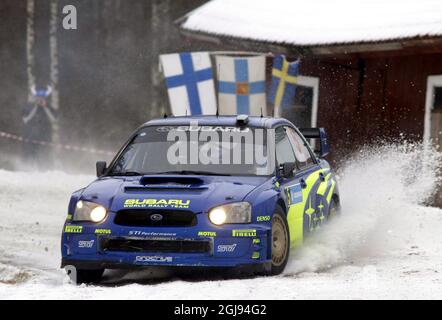 Norwegian Subaru WRC pilot Petter Solberg between the stages during the 2nd day of the Swedish Rally   Stock Photo