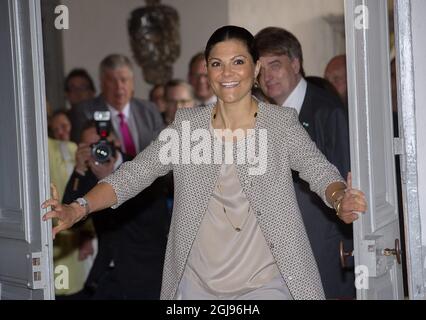 GRIPSHOLM 2015-05-13 Crown Princess Victoria is seen during the inauguration of 'Queen Hedvig Eleonora's jubilee year 2015' at th Gripsholms Palace in Marifered, Sweden May 13, 2015. Queen Hedvig Eleonora (1636-1715) was born in Holstein-Gottorp in present Germany and married to King Karl X Gustav. Foto Jonas Ekstromer / TT / kod 10030  Stock Photo