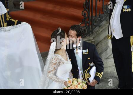 STOCKHOLM 20150613 Princess Sofia and Prince Carl Philip after their wedding in the Royal Chaple in Stockholm,Sweden, June 13, 2015. Foto Henrik Montgomery / TT kod 10060  Stock Photo