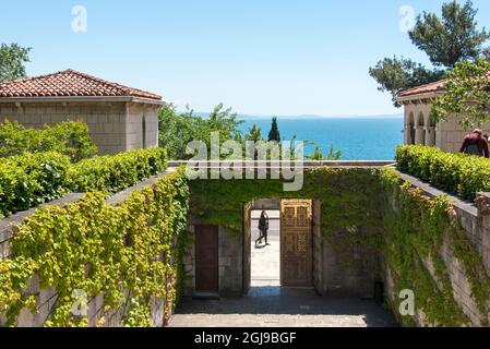 Croatia, Split. Ivan Mestrovic Gallery at summer estate view of Adriatic Sea. Stock Photo