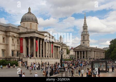 Formerly known as Charring Cross, Trafalgar Square is a public square in the city of Westminster, Central London Stock Photo