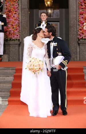 STOCKHOLM 20150613 Princess Sofia and Prince Carl Philip after their wedding in the Royal Chaple in Stockholm,Sweden, June 13, 2015. Foto: Soren Andersson / TT kod 1037  Stock Photo