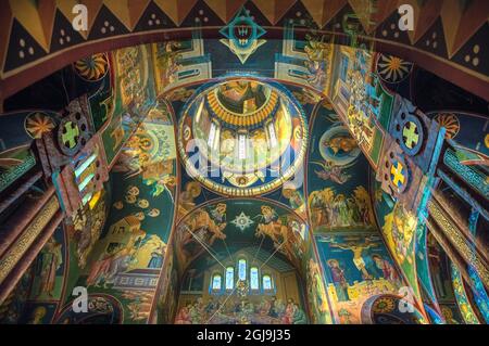 Europe, Slovenia, Ljubljana. Interior of Saints Cyril and Methodius Church. Stock Photo