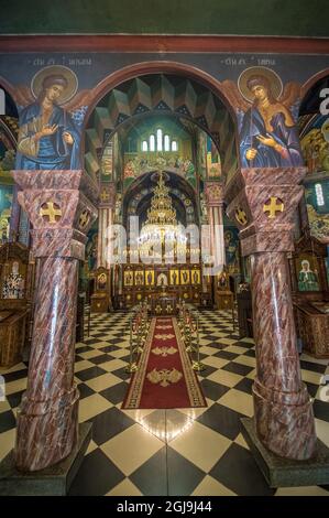 Europe, Slovenia, Ljubljana. Interior of Saints Cyril and Methodius Church. Stock Photo