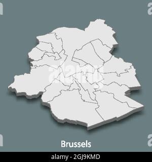 3d isometric map of Brussels is a city of Belgium , vector illustration Stock Vector