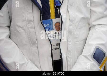 Accreditation card of Carl Gustaf, the King of Sweden after the men's 15 km classic cross-country skiing in Krasnaya Polyana during the Sochi 2014 Winter Olympics in Sochi, Russia on Thursday, 14th Feb., 2014. LEHTIKUVA / Timo Jaakonaho *** FINLAND OUT. NO THIRD PARTY SALES. *** Swedish King Carl XVI Gustaf will be celebrating his 70th birthday on April 30, 2016. Stock Photo