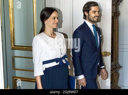 STOCKHOLM 20160310 Princess Sofia and Prince Carl Philip on a file photo taken in Stockholm, Sweden, March 10, 2016. The Swedish Royal court announced Tuesday that the Princess has given birth to a healthy child. Foto: Claudio Bresciani / TT / ** SWEDEN OUT **  Stock Photo