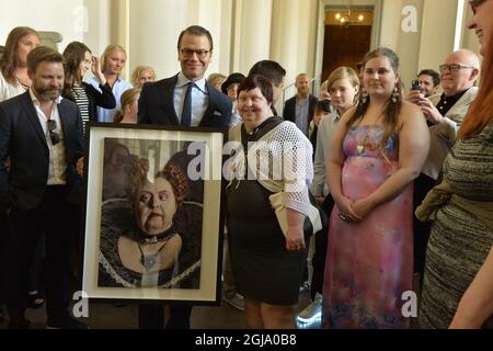 STOCKHOLM 2016-05-23 Prince Daniel are seen with actors of the Glada Hudik theatre during a ceremony at the Royal Palace in Stockholm, Sweden, May 23, 2016. 'Glada Hudik Theatre is a municipal activity in accordance with the LSS (The Swedish Act Concerning Support and Service for Persons with Certain Functional disabilities) a group consisting of both intellectually disabled and normally disabled actors. ' Foto Jonas Ekstromer / TT / kod 10030  Stock Photo