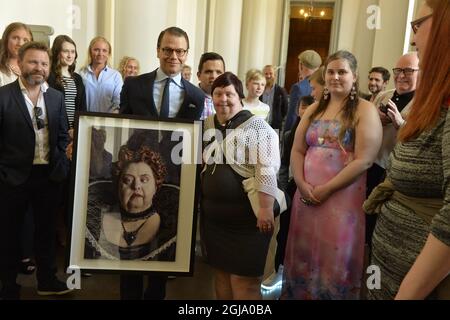 STOCKHOLM 2016-05-23 Prince Daniel are seen with actor Mats Melin from the Glada Hudik theatre during a ceremony at the Royal Palace in Stockholm, Sweden, May 23, 2016. 'Glada Hudik Theatre is a municipal activity in accordance with the LSS (The Swedish Act Concerning Support and Service for Persons with Certain Functional disabilities) a group consisting of both intellectually disabled and normally disabled actors. ' Foto Jonas Ekstromer / TT / kod 10030  Stock Photo