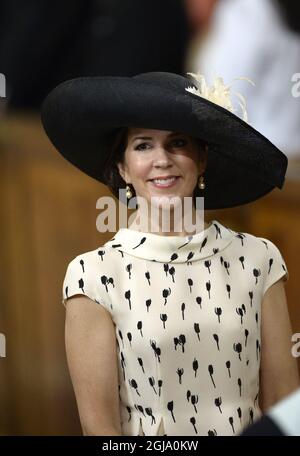 STOCKHOLM 2016-05-27 Crown Princess Mary of Denmark during the Christening ceremony of Prince Oscar of Sweden in the Royal Chapel in Stockholm, Sweden May 27, 2016. Prince Oscar is the son of Crown Princess Victoria and Prince Daniel and number three in the Swedish Royal succession. Foto: Pontus Lundahl / TT / kod 10050  Stock Photo