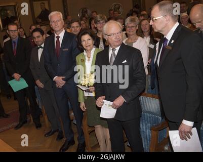 STOCKHOLM 2017-03-27 Queen Silvia and King Carl Gustaf are seen at the annual medal ceremony for the Swedish Diary farmers. 35 farmers received a gold medal for delivering excellent milk during 23 years. Sandberg/TT/10080  Stock Photo