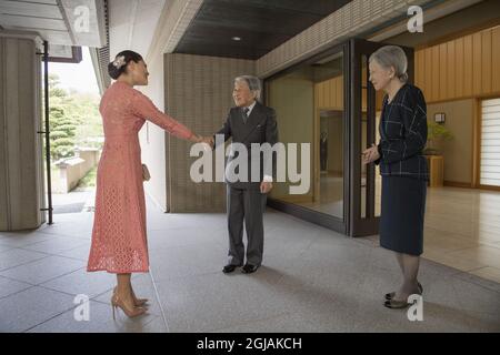 TOKYO 20170418 Crown Princess Victoria is seen with the Empire of Japan Akihito and Empiress Michiko av Japan in Tokyyo on Tuesday. The Crown Princess is on a offcial visit to Japan. Foto: Jessica Gow / TT / Kod 10070  Stock Photo