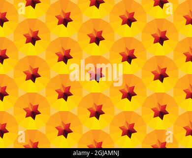 seamless 3D geometric pattern backcround with stars , dodecagons and triangles colored in red , orange and yellow Stock Vector