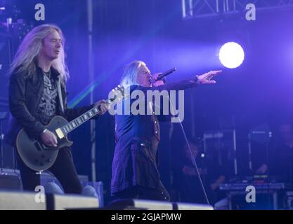 SOELVESBORG 20170610 British heavy metal band Saxon performs on stage at Sweden Rock Festival 2017 in Solvesborg, Southern Sweden, on June 9, 2017. Photo: Fredrik Sandberg / TT / code 10080  Stock Photo